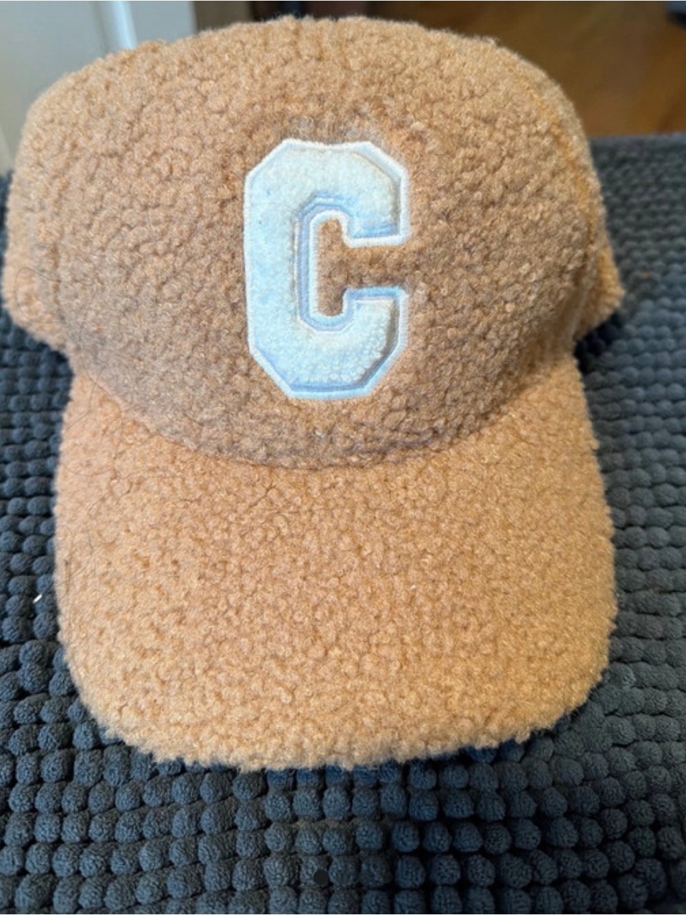 SHEIN Sherpa Baseball Cap with 'C' Patch - Camel & White - Picture 1 of 3